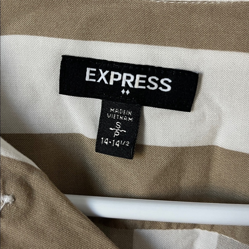 Express Men's Beige and White Striped Shirt - Small - Picture 2 of 6